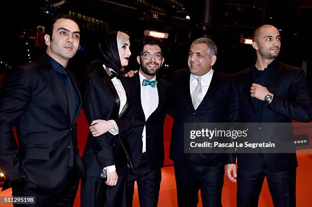 Actors Homayoun Ghanizadeh, Kiana Tajammol, Ehsan Goudarzi, director Mani Haghighi and actor Amir Jadidi attend the 'A Dragon Arrives!' premiere...