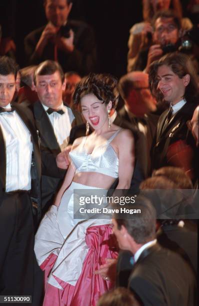 Actress Madonna arrives for the premiere of her film 'In Bed with Madonna' in 1991 at the Cannes Film Festival, France.
