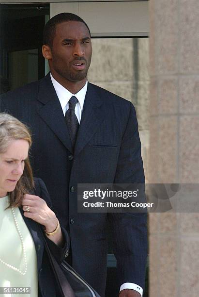 Los Angeles Lakers star Kobe Bryant along with his attorney Pamela Mackey leave the Eagle County Justice Center after pre-trial hearings July 30,...