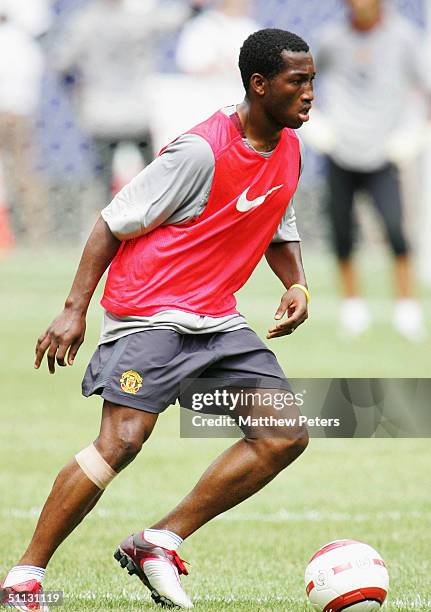 Eric Djemba-Djemba of Manchester United in action during a training session during their 2004 USA Tour, which is taking in pre-season friendly...