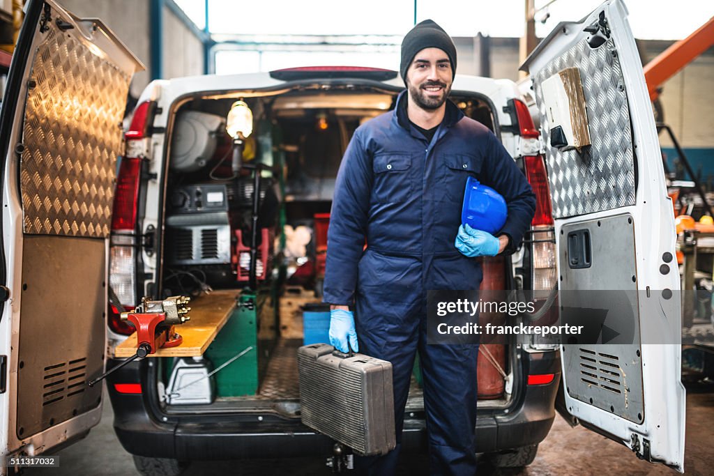 Mechanic technician on a garage