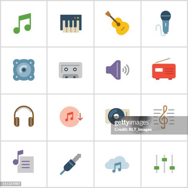 illustrazioni stock, clip art, cartoni animati e icone di tendenza di icone musica — serie di poliestere - sheet-music-icon