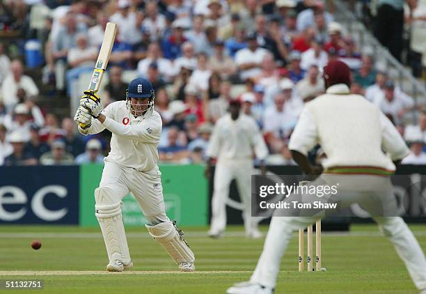 Marcus Trescothick of England hits out during day three of the England v West Indies 2nd npower Test match at Edgbaston Cricket Ground on July 31...