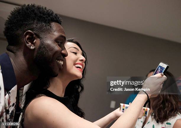 Personalities Dean Bart-Plange and Kailah Casillas take a selfie during the MTV Press Junket & Cocktail Party at The London West Hollywood on...