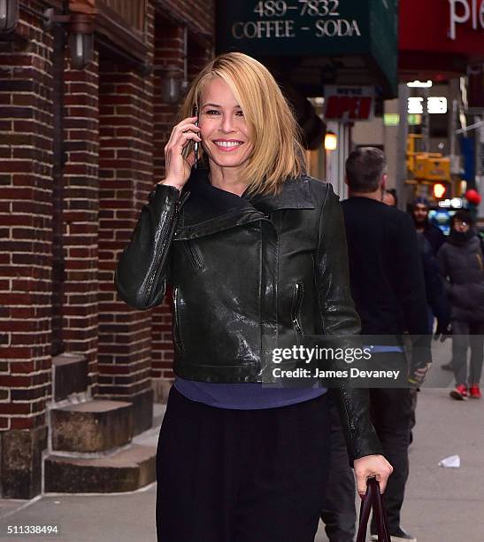 Chelsea Handler arrives to 'The Late Show With Stephen Colbert' at Ed Sullivan Theater on February 19, 2016 in New York City.