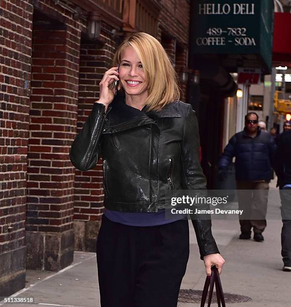 Chelsea Handler arrives to 'The Late Show With Stephen Colbert' at Ed Sullivan Theater on February 19, 2016 in New York City.