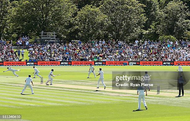 Tom Latham of New Zealand edges and is caught by Steve Smith of Australia off the bowling of Jackson Bird of Australia during day one of the Test...