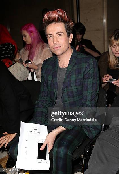 Nick Grimshaw attends the Pam Hogg show during London Fashion Week Autumn/Winter 2016/17 at on February 19, 2016 in London, England.