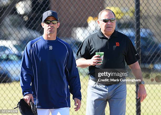 Detroit Tigers Executive Vice President of Baseball Operations and General Manager Al Avila and manager Brad Ausmus walk together during the Spring...