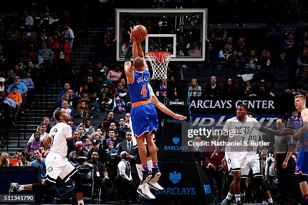 Arron Afflalo of the New York Knicks shoots the ball against the Brooklyn Netson February 19, 2016 at Barclays Center in Brooklyn, New York. NOTE TO...