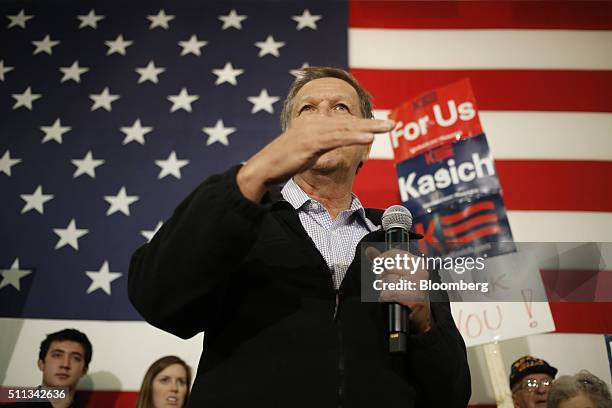John Kasich, governor of Ohio and 2016 Republican presidential candidate, speaks during a campaign event at the Patriots Point Naval & Maritime...