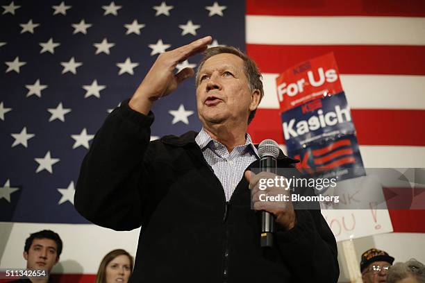 John Kasich, governor of Ohio and 2016 Republican presidential candidate, speaks during a campaign event at the Patriots Point Naval & Maritime...