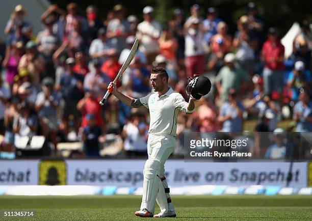 Brendon McCullum of New Zealand leaves the ground after being dismissed James Pattinson of Australia for 145 runs while also breaking the world...
