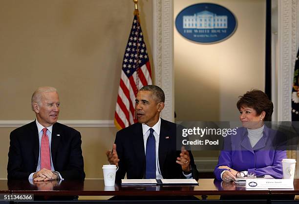 President Barack Obama speaks during a meeting of the Democratic Governors Association while Vice President Joe Biden and Senior Advisor to the...