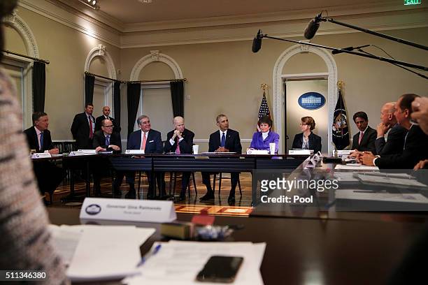 President Barack Obama speaks during a meeting of the Democratic Governors Association while Vice President Joe Biden and Senior Advisor to the...
