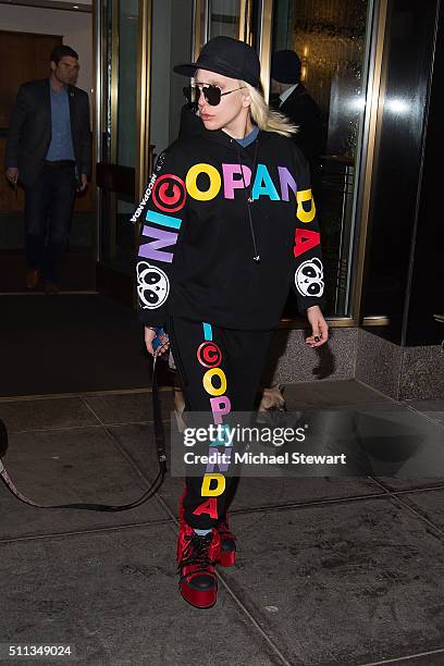 Singer Lady Gaga is seen with her dogs Miss Asia and Koji in Midtown on February 19, 2016 in New York City.