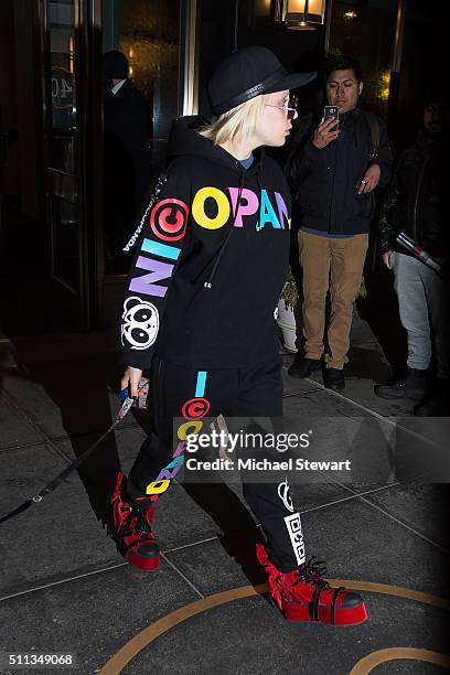 Singer Lady Gaga is seen with her dogs Miss Asia and Koji in Midtown on February 19, 2016 in New York City.