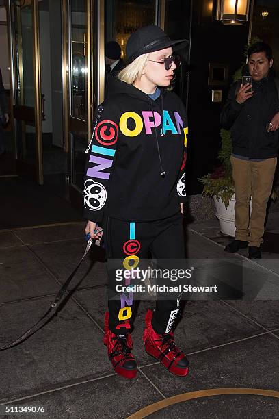 Singer Lady Gaga is seen with her dogs Miss Asia and Koji in Midtown on February 19, 2016 in New York City.