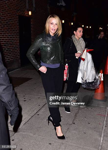 Chelsea Handler leaves the 'The Late Show With Stephen Colbert' at Ed Sullivan Theater on February 19, 2016 in New York City.