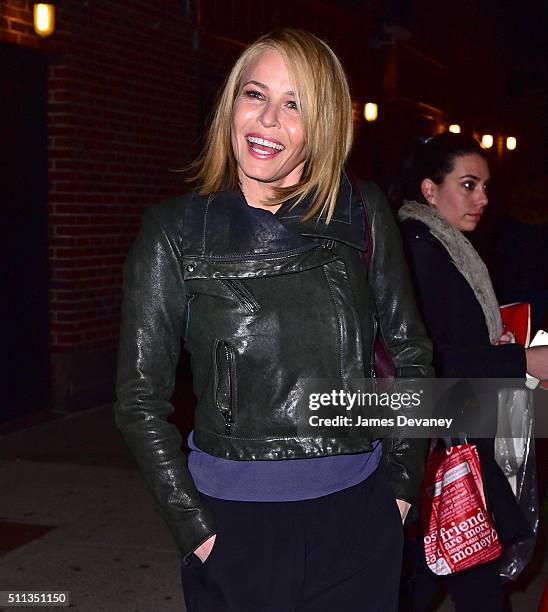 Chelsea Handler leaves the 'The Late Show With Stephen Colbert' at Ed Sullivan Theater on February 19, 2016 in New York City.