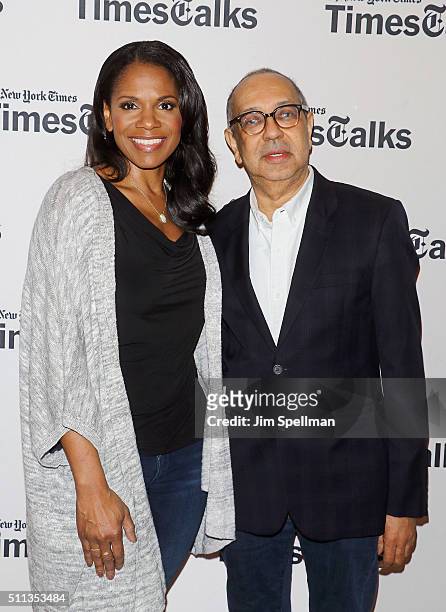 Actress Audra McDonald and director George C. Wolfe attend TimesTalks Presents Audra McDonald and George C Wolfe at TheTimesCenter on February 19,...