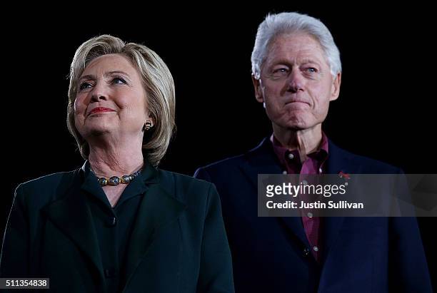 Democratic presidential candidate former Secretary of State Hillary Clinton and her husband, former U.S. President Bill Clinton look on during a "Get...