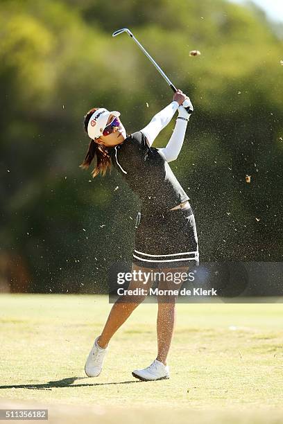 Jenny Shin of South Korea competes during day three of the ISPS Handa Women's Australian Open at The Grange GC on February 20, 2016 in Adelaide,...