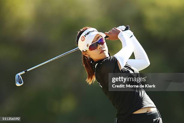 Jenny Shin of South Korea competes during day three of the ISPS Handa Women's Australian Open at The Grange GC on February 20, 2016 in Adelaide,...