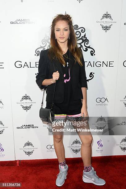 Actress Alexis Knapp arrives at the Opening of Galerie Montaigne on February 19, 2016 in West Hollywood, California.