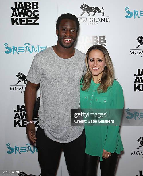 Player Prince Amukamara and his wife, Pilar Amukamara, attend the grand opening of the Jabbawockeez dance crew's show "JREAMZ" at MGM Grand Hotel &...