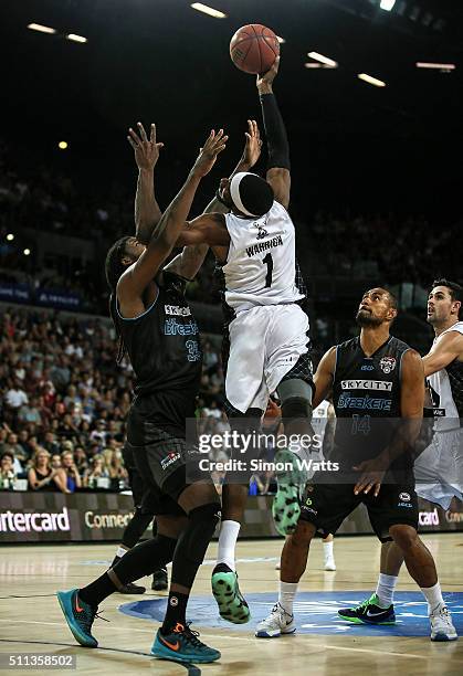 Hakin Warrick of Melbourne shoots during the NBL Semi Final match between the New Zealand Breakers and Melbourne United at Vector Arena on February...