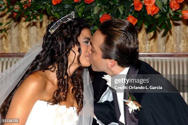 Actor Cristian Castro and Valeria Lieberman celebrate their wedding at the Ritz Carlton July 31, 2004 in Key Biscayne, Florida.