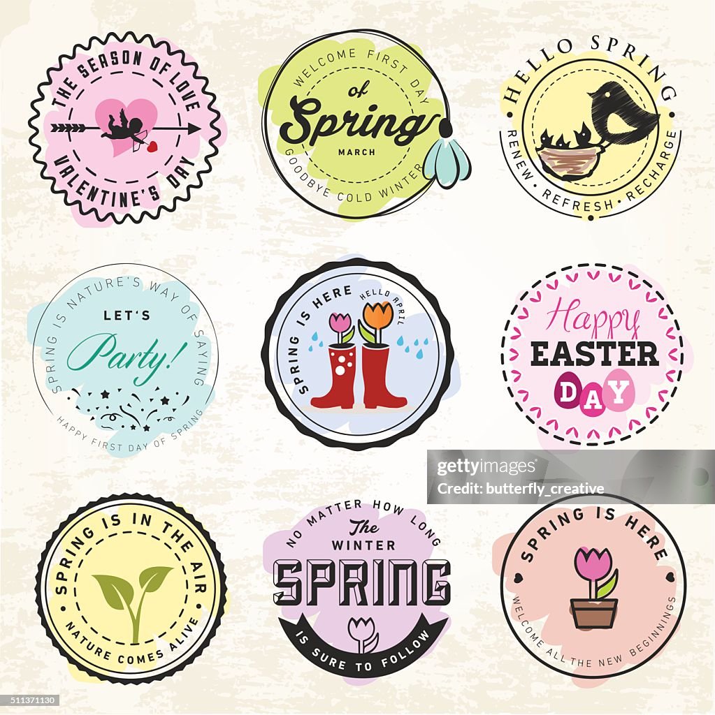 Spring Creative Typography Spring Badges And Typography Elements In Vintage Style High-Res Vector ...