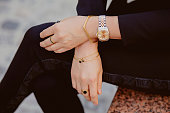 Jewellery closeup on female hands