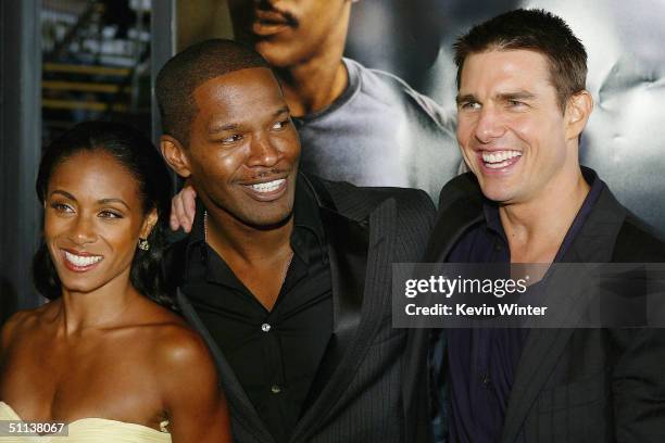 Actress Jada Pinkett Smith, Actor Jamie Foxx and Actor Tom Cruise arrive at the World Premiere of "Collateral" at the Orpheum Theatre on August 2,...