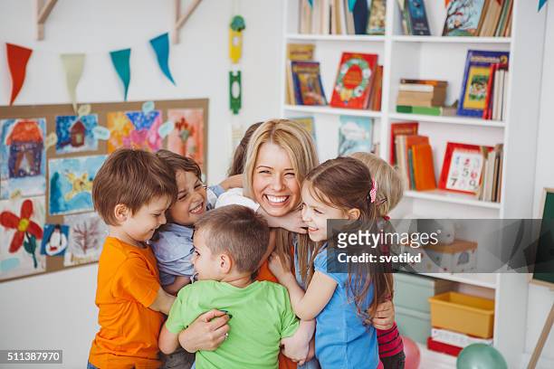 we love our teacher - preschool stock pictures, royalty-free photos & images