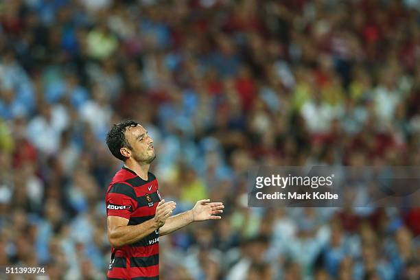 Mark Bridge of the Wanderers reacts after a missed shot on goal during the round 20 A-League match between Sydney FC and the Western Sydney Wanderers...