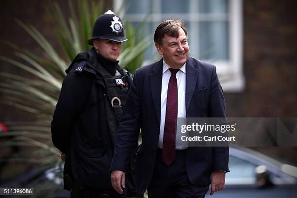 Secretary of State for Culture, Media and Sport, John Whittingdale, arrives for a cabinet meeting at Downing Street on February 20, 2016 in London,...