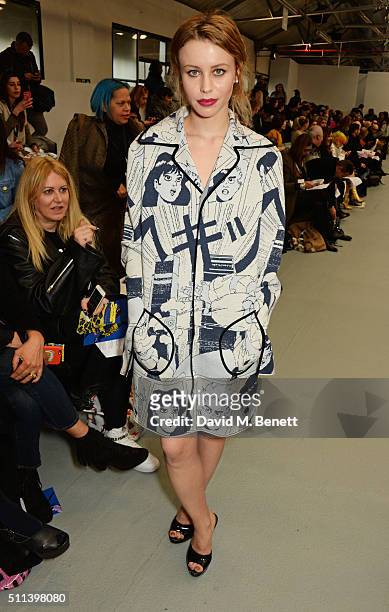Billie JD Porter attends the SIBLING show during London Fashion Week Autumn/Winter 2016/17 at Brewer Street Car Park on February 20, 2016 in London,...