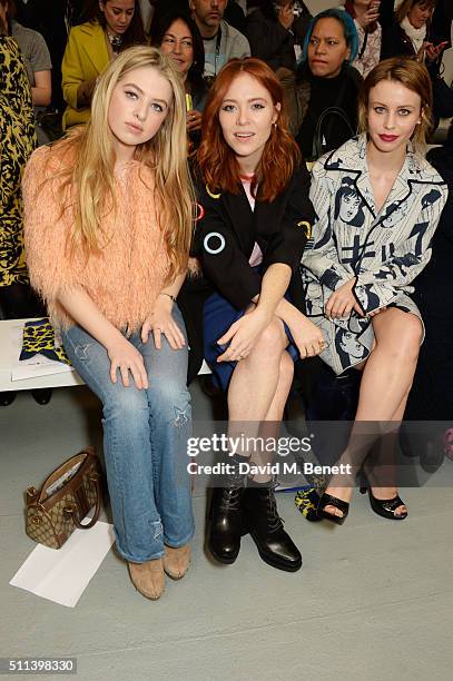 Anais Gallagher, Angela Scanlon and Billie JD Porter attend the SIBLING show during London Fashion Week Autumn/Winter 2016/17 at Brewer Street Car...