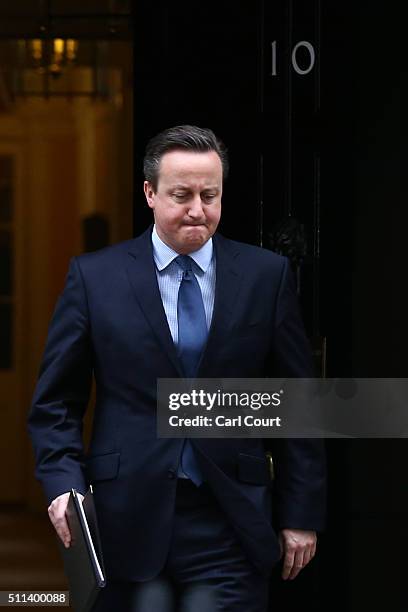 British Prime Minister David Cameron prepares to speak outside 10 Downing Street on February 20, 2016 in London, England. Mr Cameron has returned to...