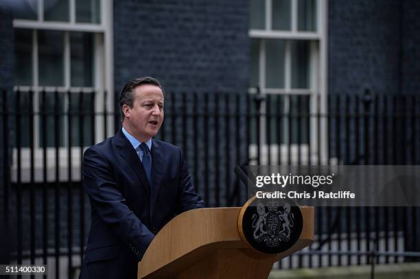 David Cameron speaks to the press following a cabinet meeting at Downing Street on February 20, 2016 in London, England. Cameron has returned to...