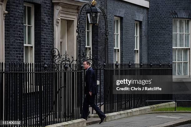 David Cameron speaks to the press following a cabinet meeting at Downing Street on February 20, 2016 in London, England. Cameron has returned to...