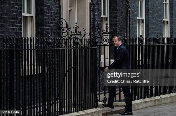 David Cameron speaks to the press following a cabinet meeting at Downing Street on February 20, 2016 in London, England. Cameron has returned to...