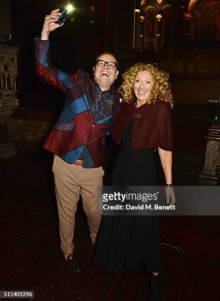 Alan Carr and Kelly Hoppen attend the Julien Macdonald show during London Fashion Week Autumn/Winter 2016/17 at One Mayfair on February 20, 2016 in...
