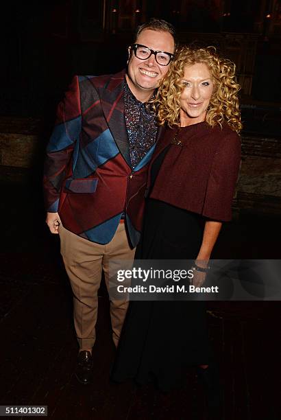 Alan Carr and Kelly Hoppen attend the Julien Macdonald show during London Fashion Week Autumn/Winter 2016/17 at One Mayfair on February 20, 2016 in...