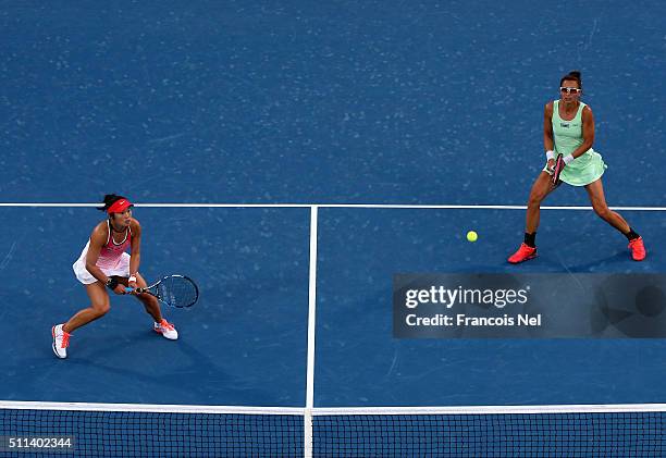 Chia-Jung Chaung of Taiwan and Darija Jurak of Croatia in action against Caroline Garcia of France and Kristina Mladenovic of France during the...