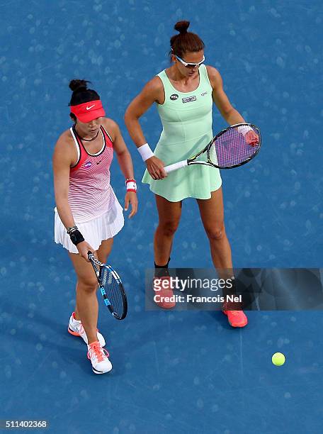 Chia-Jung Chaung of Taiwan and Darija Jurak of Croatia in action against Caroline Garcia of France and Kristina Mladenovic of France during the...