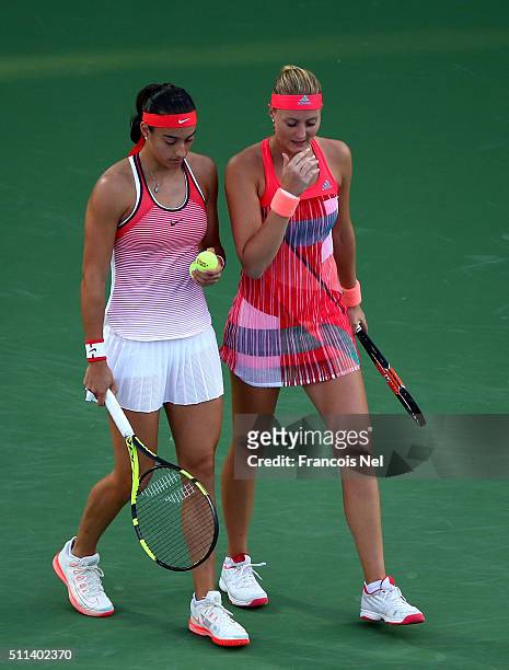 Caroline Garcia of France and Kristina Mladenovic of France in action against Chia-Jung Chaung of Taiwan and Darija Jurak of Croatia during the...