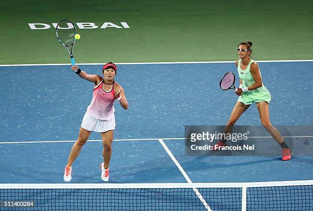 Chia-Jung Chaung of Taiwan and Darija Jurak of Croatia in action against Caroline Garcia of France and Kristina Mladenovic of France during the...